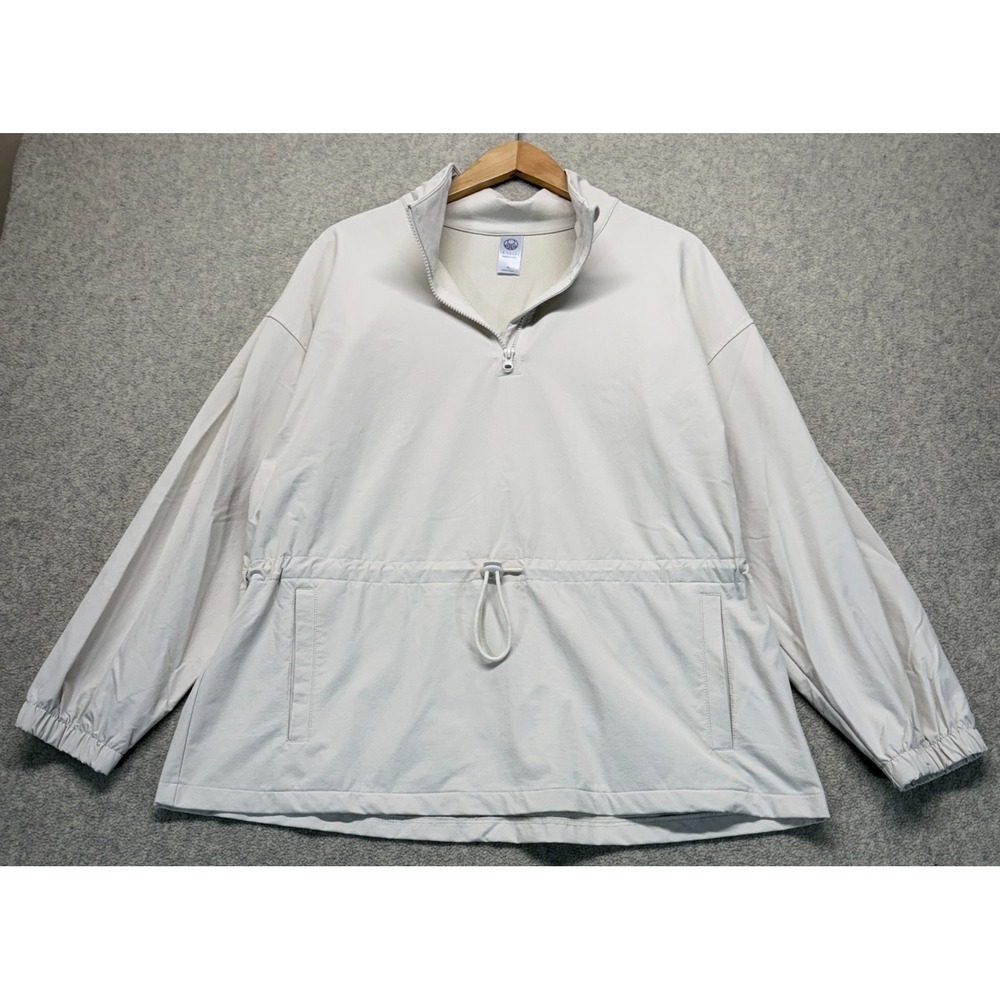 Te Verde Womens Windbreaker Jacket Beige 1/4 Zip Cinched Waist Long Sleeve XL